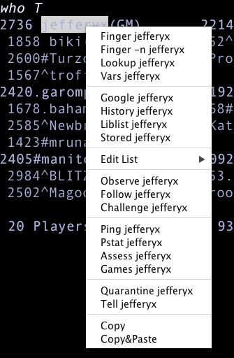 tiled chess players displayed in console via Actions menu - Show Titled Players Online