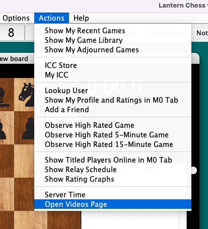 Actions menu / Open Video's Page in Lantern Chess Interface
